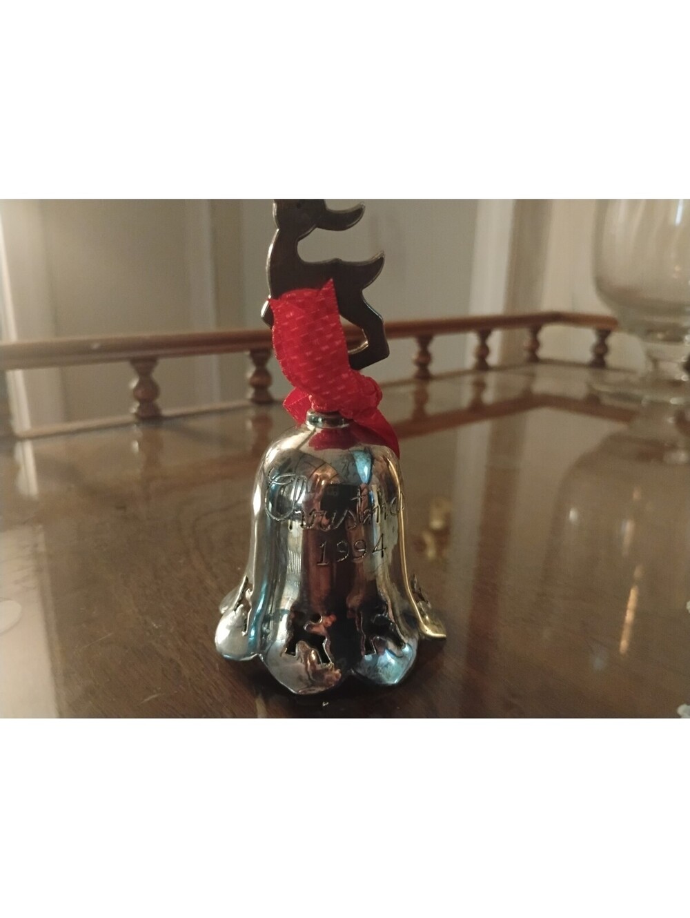 International Silver Co. Vintage 1994 Silverplated Christmas Bell with Reindeer